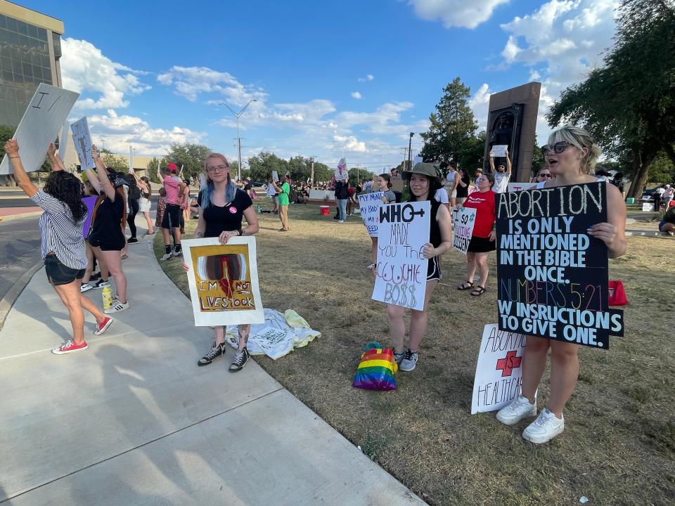 Lubbockites protest during a pro-abortion rally at Tim Cole Memorial Park on July 4.