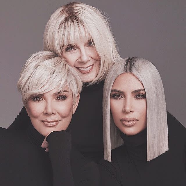 <p>To celebrate the launch of KKW Beauty's concealers, baking powder and brightening powders, Kim enlisted the help of momager Kris, and g-ma MJ.</p><p><a rel="nofollow noopener" href="https://www.instagram.com/p/BgRJUQIFRby/?taken-by=kimkardashian" target="_blank" data-ylk="slk:See the original post on Instagram;elm:context_link;itc:0;sec:content-canvas" class="link ">See the original post on Instagram</a></p>