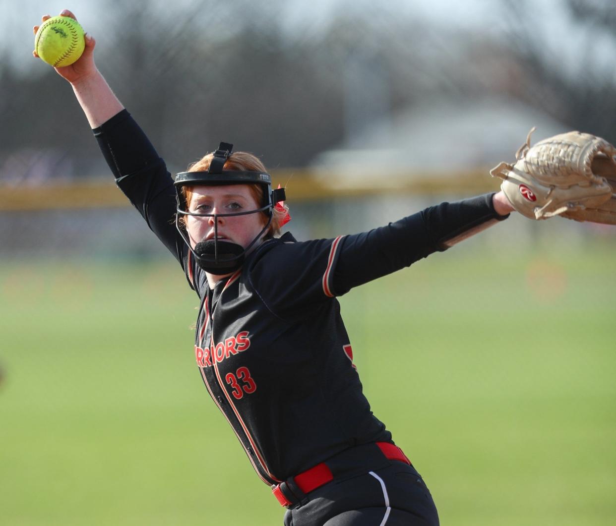Pitcher Olivia Scholl is one of two senior leaders for a young Worthington Christian softball team, along with shortstop/second baseman Paige Tomallo.