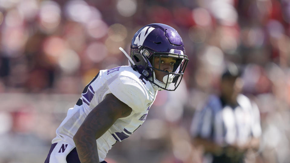 Northwestern defensive back Greg Newsome II (2) in action against Stanford during the second half of an NCAA college football game on Saturday, Aug. 31, 2019, in Stanford, Calif. (AP Photo/Tony Avelar)