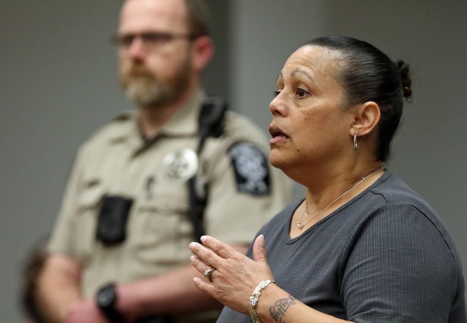 Nora Corradro speaks before Judge David Phillips during former Ranlo Police Officer Kwaku Riley Agyapon’s plea hearing Tuesday afternoon, June 4, 2024, at the Gaston County Courthouse.