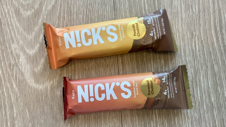 Nick's protein bars on table