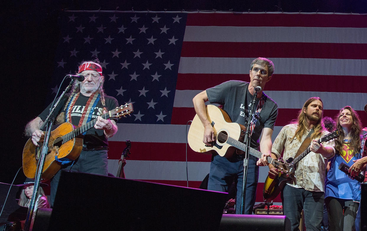 From left: Willie Nelson, Beto O’Rourke, Lukas Nelson, Amy Nelson and Margo Price perform onstage with Willie Nelson and Family during the 45th Annual Willie Nelson 4th of July Picnic at the Austin360 Amphitheater on July 4, 2018, in Austin, Texas. (Photo: Rick Kern/WireImage via Getty Images)