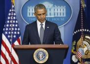 U.S. President Barack Obama speaks about the situation in Ukraine from the White House in Washington, July 18, 2014. REUTERS/Larry Downing