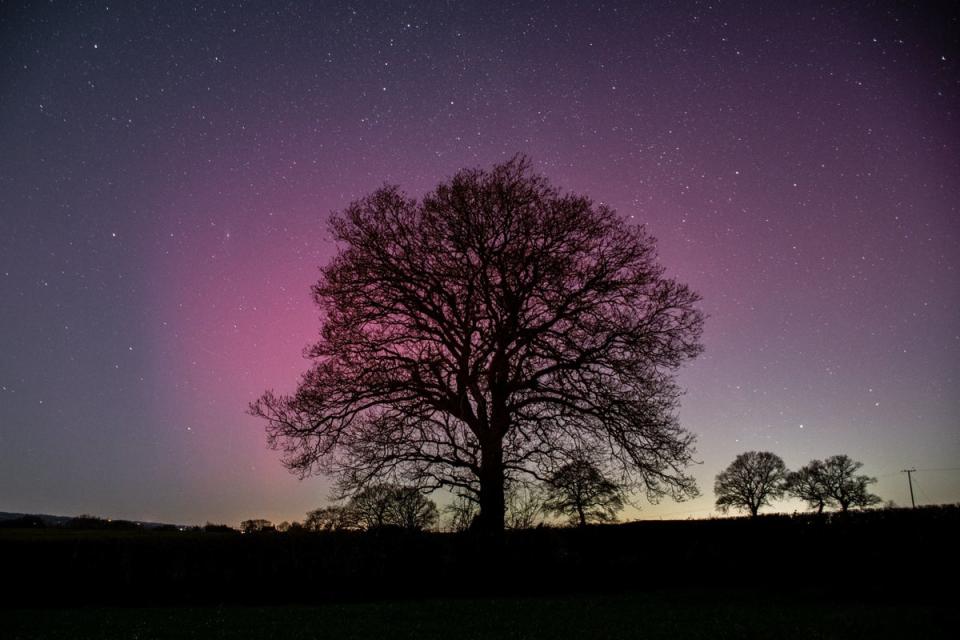 Shropshire provides a scenic backdrop to the northern lights (PA)