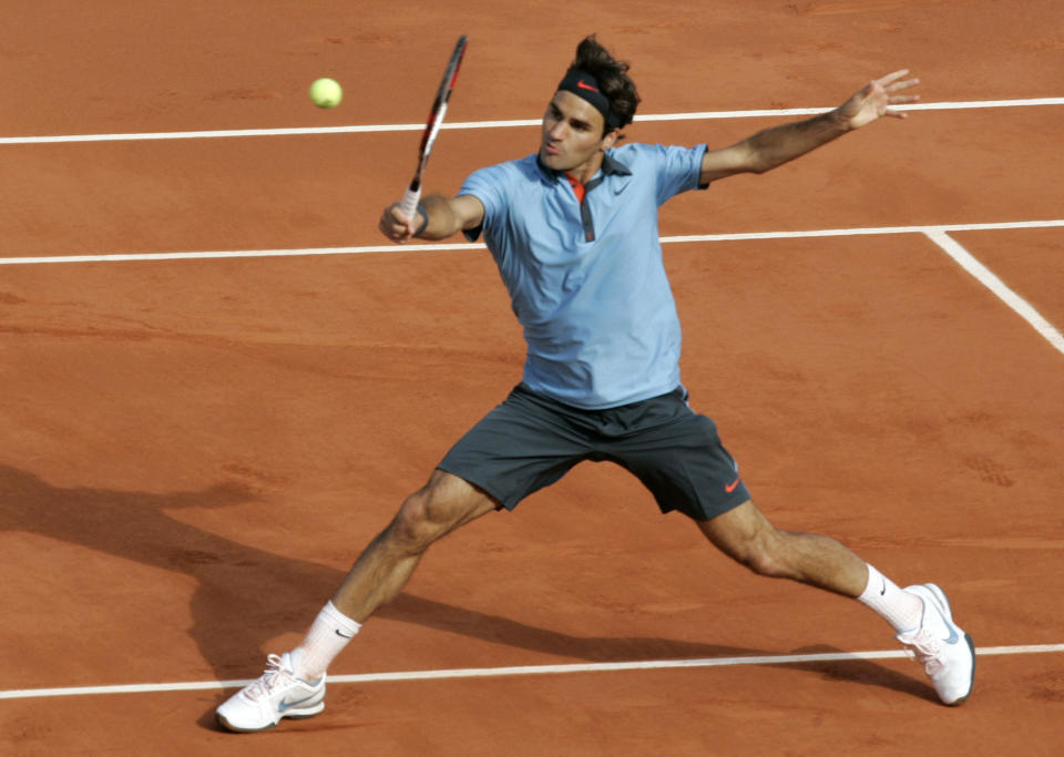 Roger Federer during semifinal match of the 2009 French Open. - Credit: LIONEL CIRONNEAU/AP