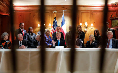 U.S. President Donald Trump talks about the U.S.-Mexico border during a fundraising roundtable with campaign donors in San Antonio, Texas, U.S. April 10, 2019. REUTERS/Carlos Barria