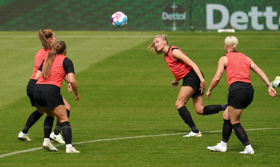 Leah Williamson enjoys herself in training (Nick Potts/PA) (PA Wire)