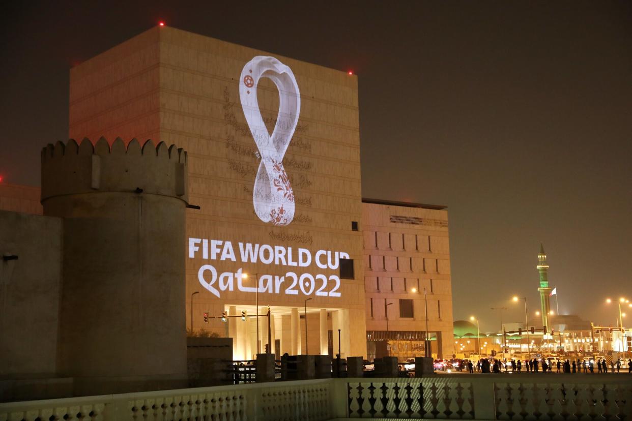 he Official Emblem of the FIFA World Cup Qatar 2022™️ is unveiled in Doha's Souq Waqif on the Msheireb - Qatar National Archive Museum building on September 03, 2019 in Doha, Qatar. The FIFA World Cup Qatar 2022™️ Official Emblem was projected on to a number of iconic buildings in Qatar and across the Arab world and displayed on outdoor digital billboards in more than a dozen renowned public spaces major cities.