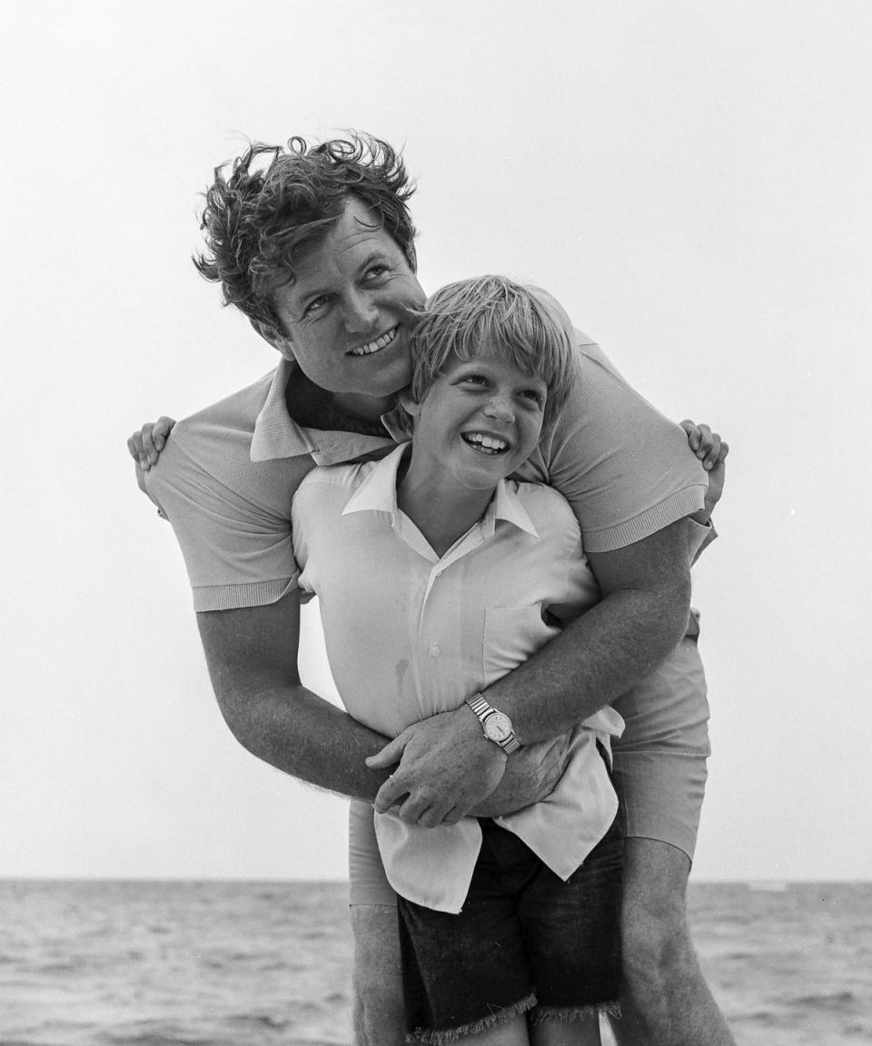 Ted Kennedy with his son Edward Jr. in Hyannis Port in 1970