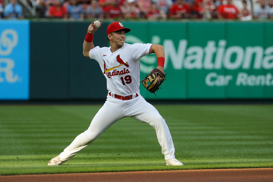 The Cardinals' Tommy Edman has played star-level defense at shortstop and second en route to becoming one of the majors' most valuable players in 2022. (Photo by Scott Kane/Getty Images)