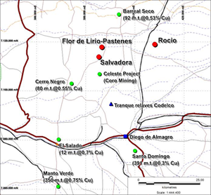 Location map showing the La Salvadora Project as well as major projects and operationsin the region.
