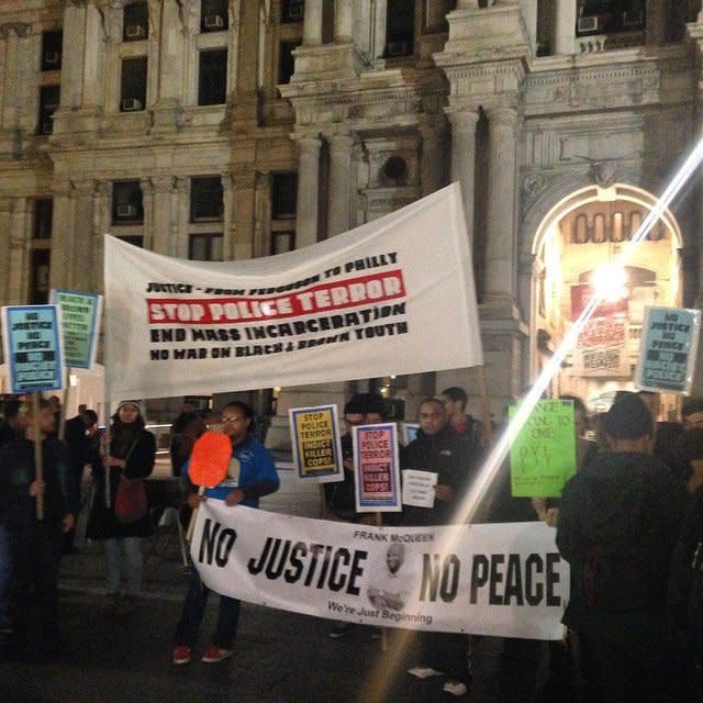 In this photo from Instagram user radoza, people protest in Philadelphia on Mon. Nov, 24, 2014.
