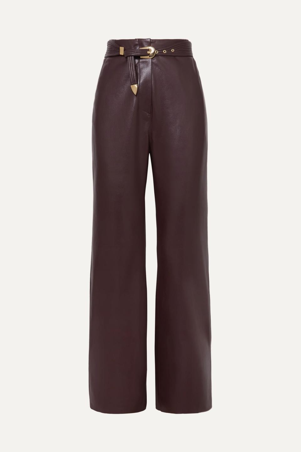 Kisa Belted Vegan Leather Straight-Leg Pants