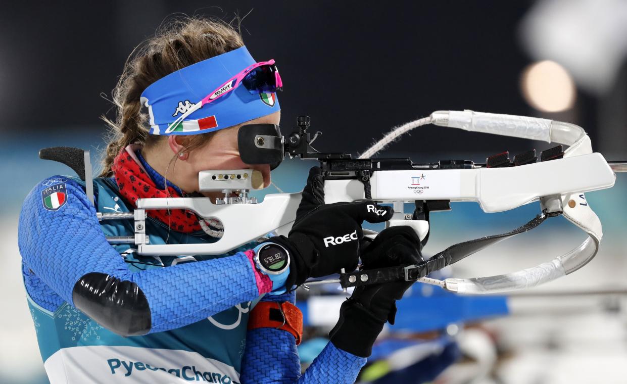 Italy’s Lisa Vittozzi competes in a biathlon even in PyeongChang. (Reuters)