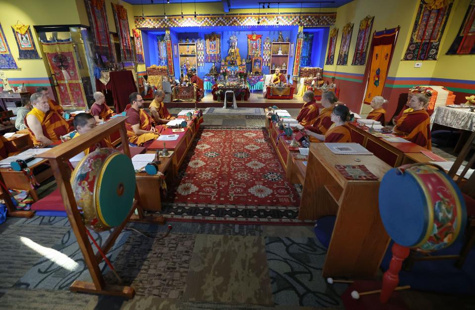 Practitoners at the Urgyen Samten Ling Tibetan Buddhist Temple participate in Prayers for Compassion in Salt Lake City on Thursday, July 13, 2023. | Jeffrey D. Allred, Deseret News
