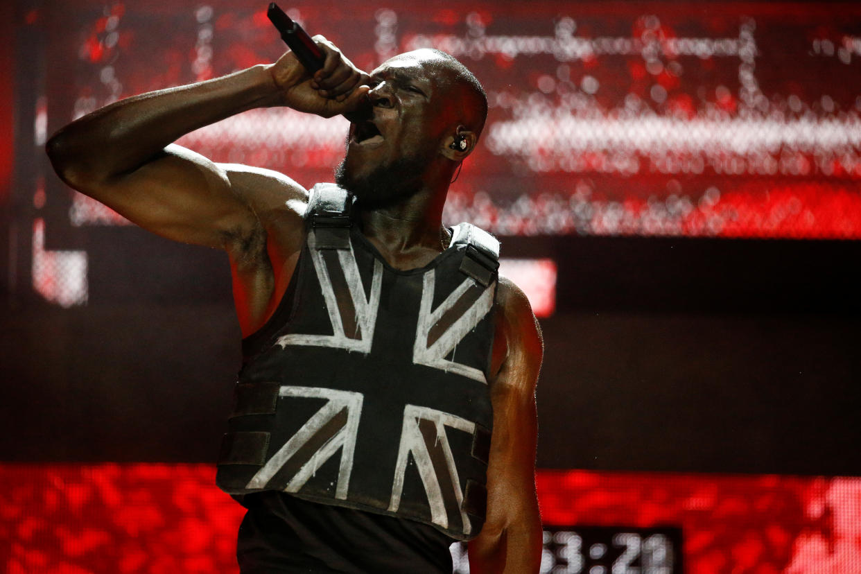 British rapper Stormzy performs the headline slot on the Pyramid stage during Glastonbury Festival in Somerset, Britain, June 28, 2019. REUTERS/Henry Nicholls