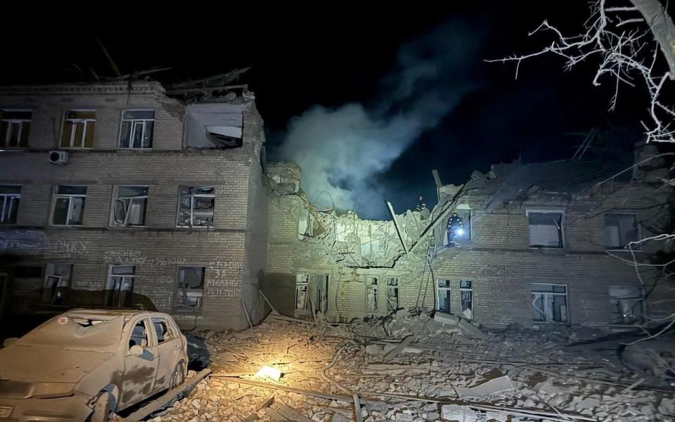 A damaged hospital in the aftermath of a Russian missile attack in Selydove, Donetsk