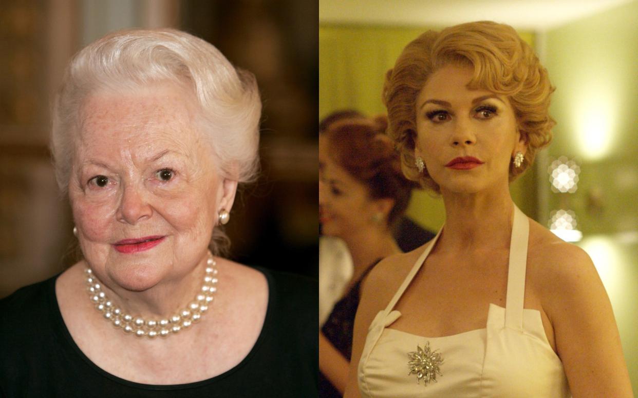 Olivia de Havilland, left, who took legal over Catherine Zeta Jones's portrayal of her in Feud