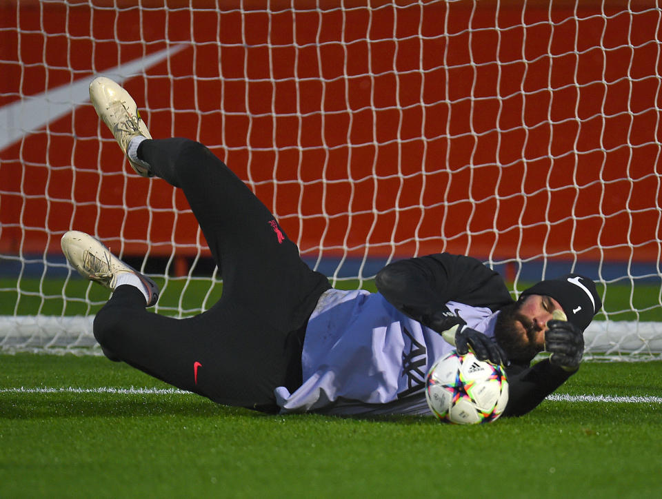 KIRKBY, ENGLAND - OCTOBER 31: (THE SUN OUT. THE SUN ON SUNDAY OUT)  Alisson Becker of Liverpool in action during a training session at AXA Training Centre on October 31, 2022 in Kirkby, England. (Photo by John Powell/Liverpool FC via Getty Images)