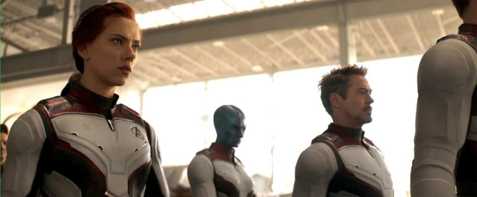 Scarlett Johansson, Karen Gillan and Robert Downey Jr. in <em>Avengers: Endgame</em>