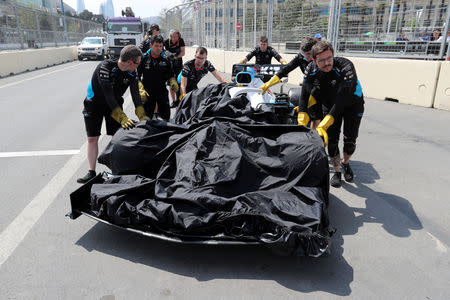 Formula One F1 - Azerbaijan Grand Prix - Baku City Circuit, Baku, Azerbaijan - April 26, 2019 The car of Williams' George Russell is recovered after stopping on track REUTERS/Anton Vaganov