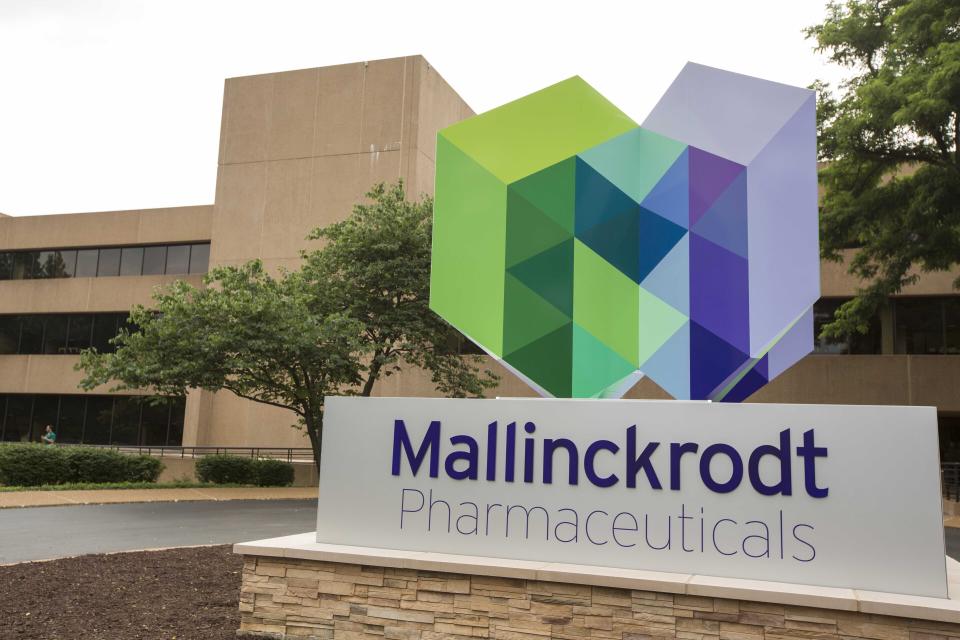 FILE - This July 1, 2013, file photo, shows the exterior of the Mallinckrodt Pharmaceuticals office in St. Louis. A bipartisan congressional investigation released Wednesday, Dec. 16, 2020, found that key players in the nation’s opioid industry, including Mallinckrodt, have spent millions of dollars since 1997 funding nonprofits that advocate treating pain with medications, a strategy intended to boost the sale of prescription painkillers. (Whitney Curtis/AP Images for Mallinckrodt, File)