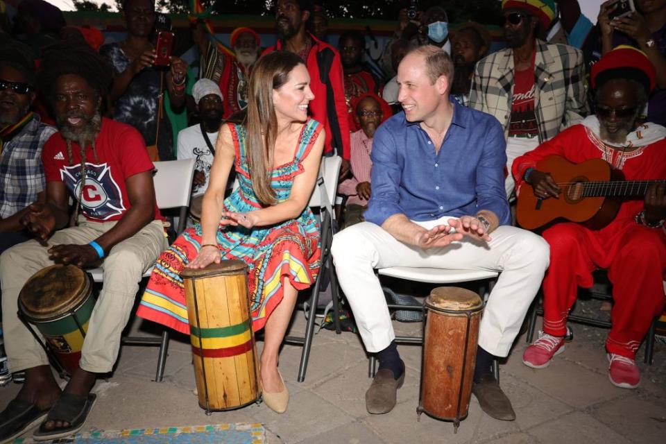 Kate Middleton and Prince arrive at the Trench Town Culture Yard Museum during the Platinum Jubilee Royal Tour of the Caribbean in Jamaica on March 22, 2022. - Credit: Mirrorpix / MEGA