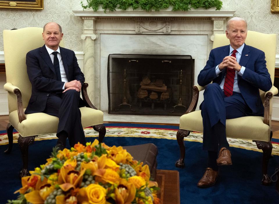 US president Joe Biden meets with German chancellor Olaf Scholz in the Oval Office of the White House in Washington, DC, on 3 March 2023 (AFP via Getty Images)