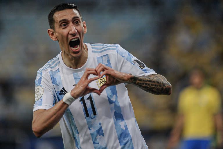 Ángel Di María, luego de marcar el gol definitivo en la final de la Copa América en el Maracaná ante Brasil