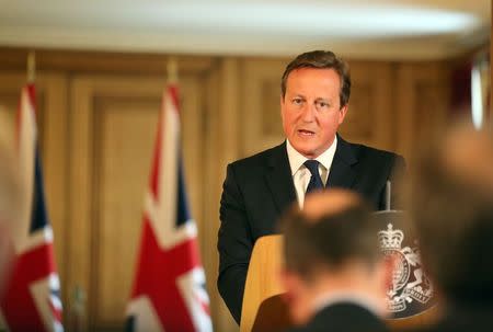 Britain's Prime Minister David Cameron speaks at a news conference in Downing Street, central London August 29, 2014. REUTERS/Paul Hackett