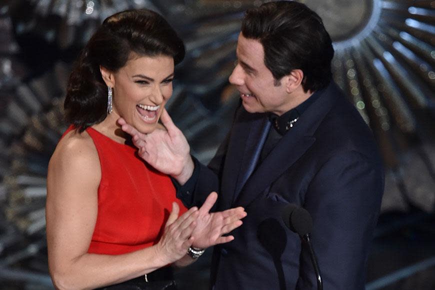 John Travolta took to the stage to introduce a performance by Frozen’s Idina Menzel. What could go wrong? Apparently, John’s brain! Instead of calling the Broadway star by her actual name, he very solemnly called her “Adele Dazeem”. But Idina wasn’t mad – as the song says, she, uh, “Let it Go”. They presented together the following year (pictured) and he awkwardly grabbed her face. Just settle down, John-Boy!