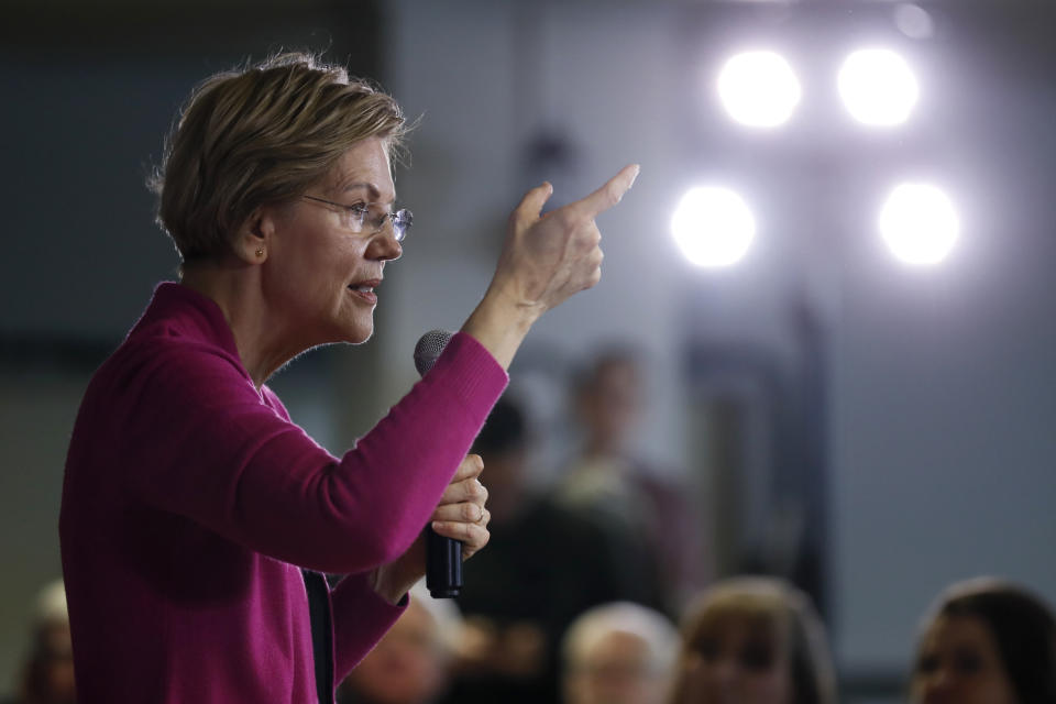 Democratic presidential candidate Sen. Elizabeth Warren, D-Mass., speaks during a town hall meeting, Monday, Dec. 16, 2019, in Keokuk, Iowa. (AP Photo/Charlie Neibergall)