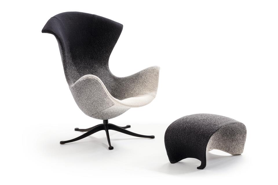 Ron Arad accent chair with foot stool for Moroso in grey to white ombre