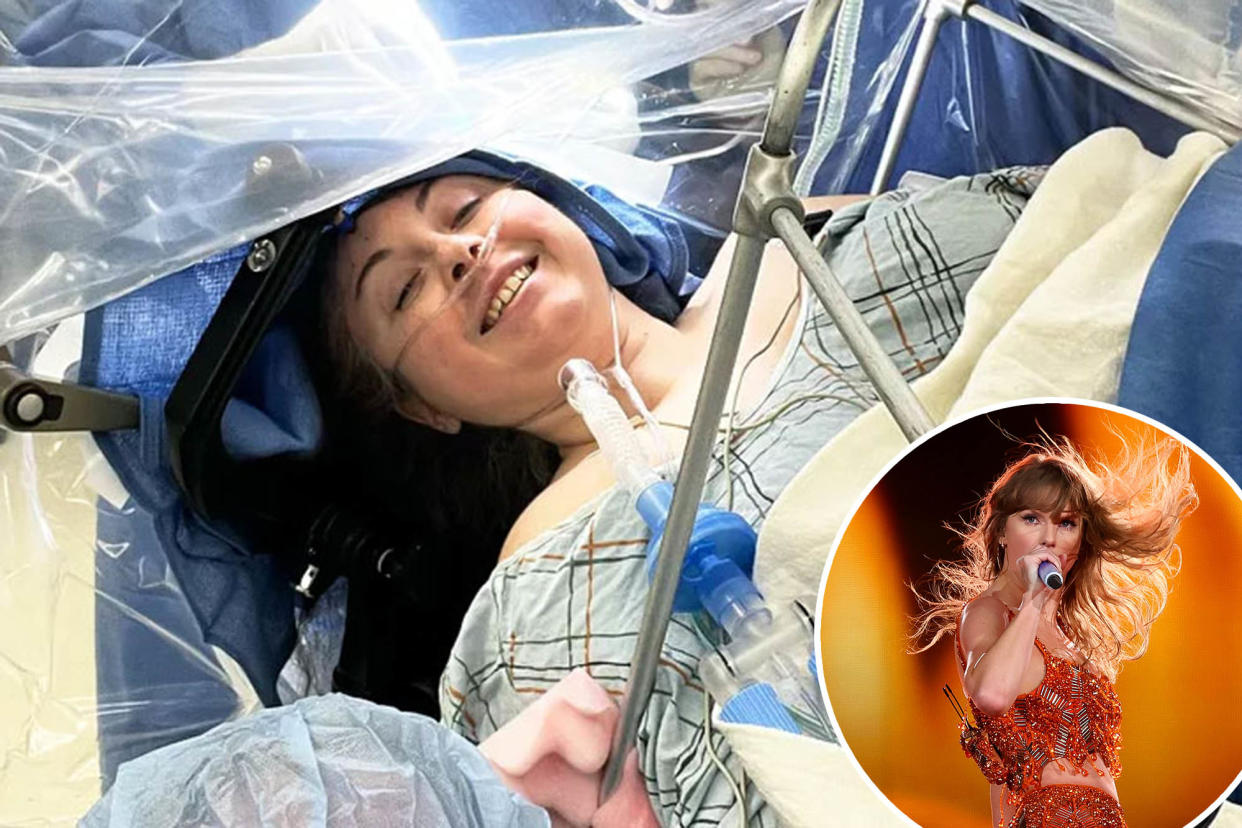 A woman named Selena Campione in a hospital bed, post-brain surgery