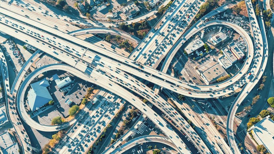 aerial photo of Los Angeles highway