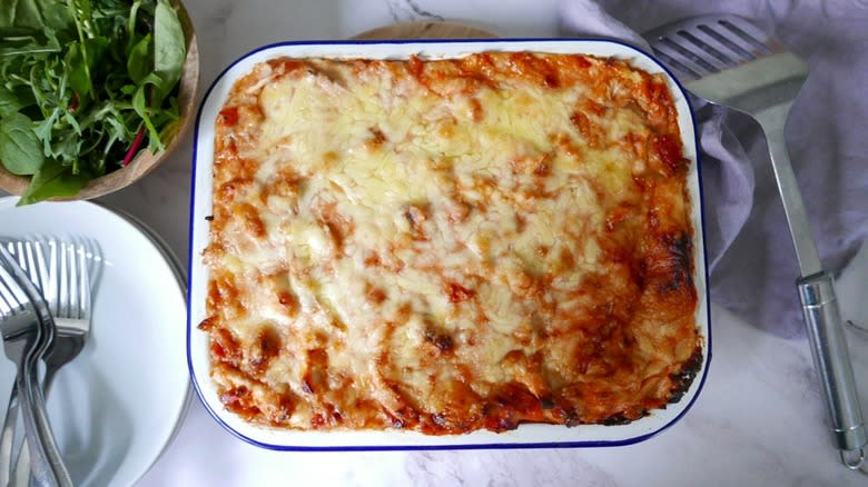 casserole with green salad