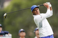 Rickie Fowler watches his tee shot on the second hole during the first round of the U.S. Open Championship golf tournament, Thursday, June 13, 2019, in Pebble Beach, Calif. (AP Photo/Carolyn Kaster)