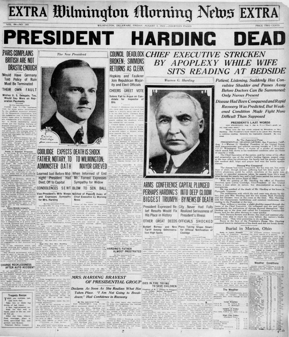 Front page of the Wilmington Morning News from Aug. 3, 1923.