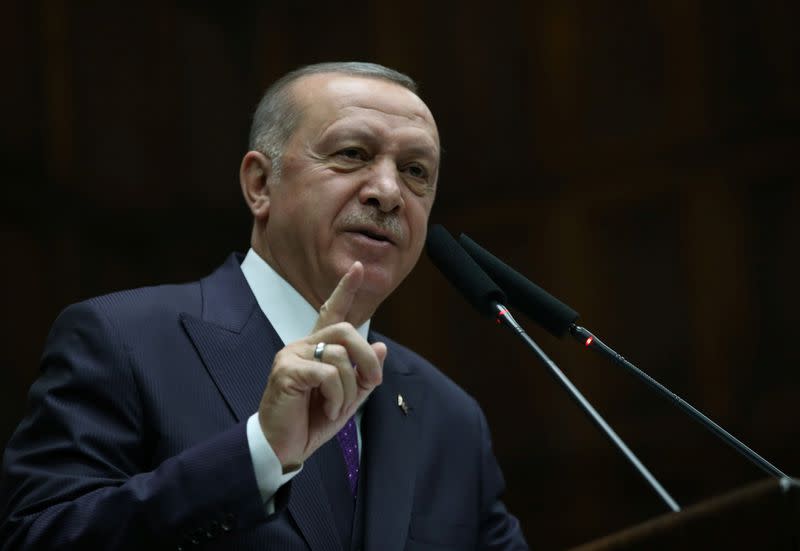 Turkish President Erdogan addresses members of his ruling AK Party in Ankara