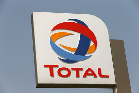 FILE PHOTO: The logo of Total oil company is pictured in Abuja, Nigeria October 18, 2017. REUTERS/Afolabi Sotunde/File Photo