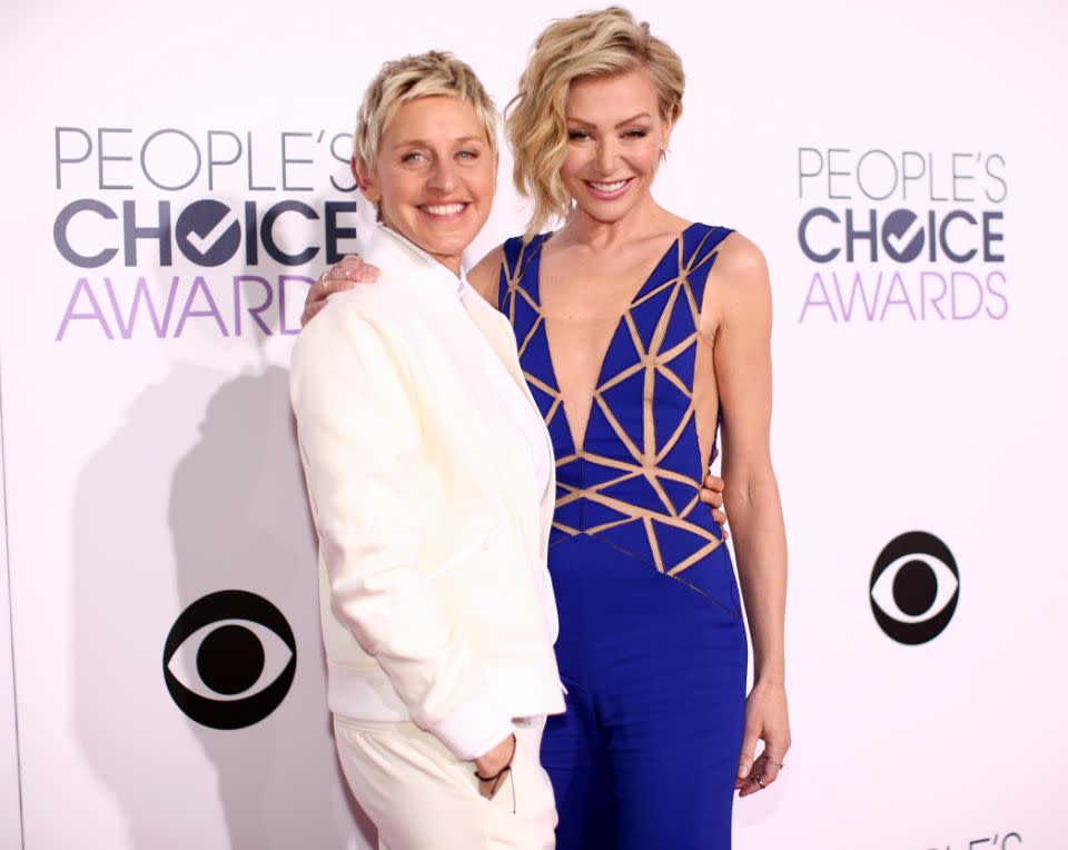 Ellen DeGeneres, here with Aussie wife Portia De Rossi, gushed about the marriage equality YES vote on Twitter. Source: Getty