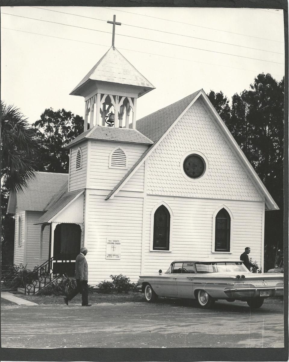 A photograph that dates around 1957 of All Saints' Episcopal Church in Jensen Beach.