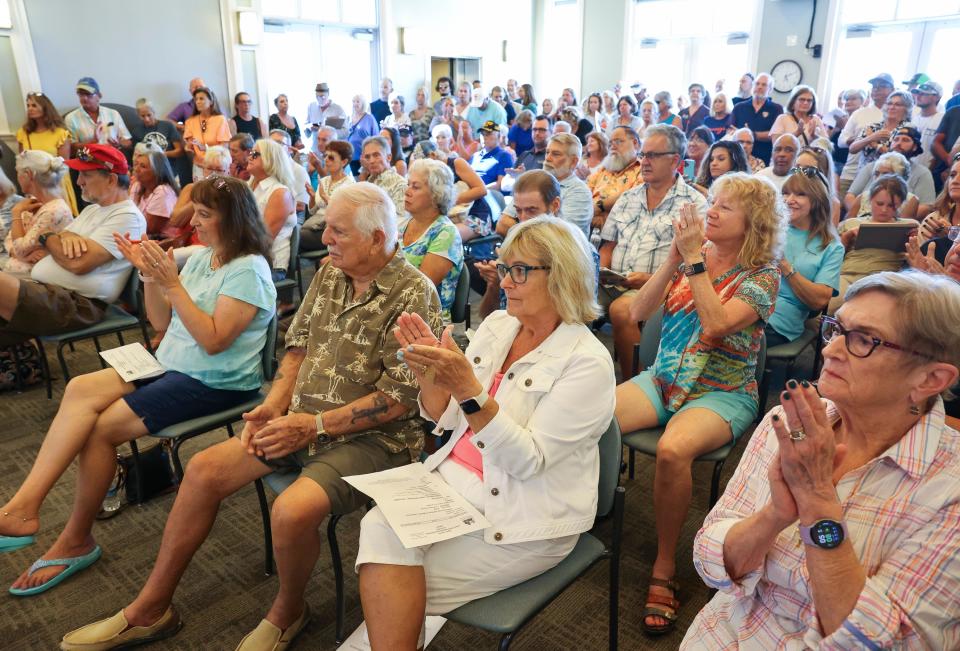 More than 100 community members attend a Jensen Beach Neighborhood Advisory Committee town hall meeting to speak out against Riverlight, a proposed residential community along the Indian River Lagoon, on Wednesday, Sept. 6, 2023, at the Jensen Beach Community Center, 1912 N.E. Jensen Beach Blvd.