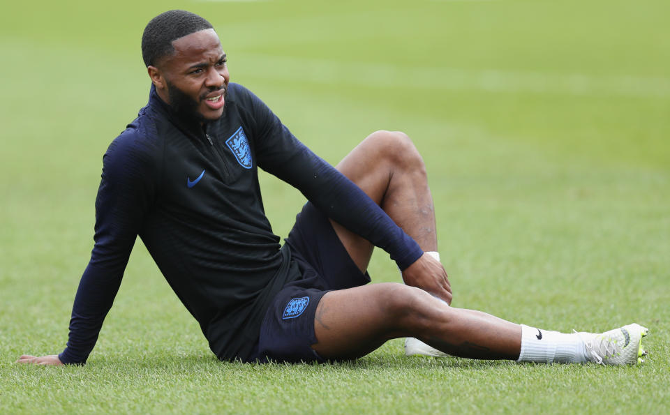 Raheem Sterling takes a breather.