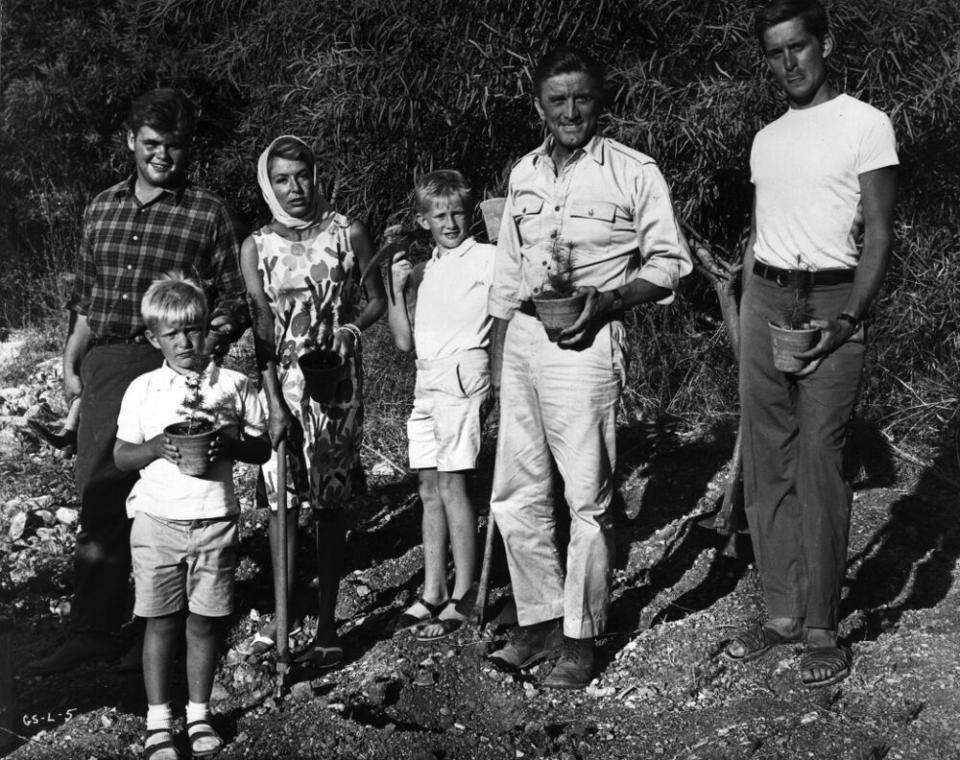 Kirk Douglas with his wife Anne and his four sons: Joel, Peter, Eric and Michael Douglas | Hulton Archive/Getty