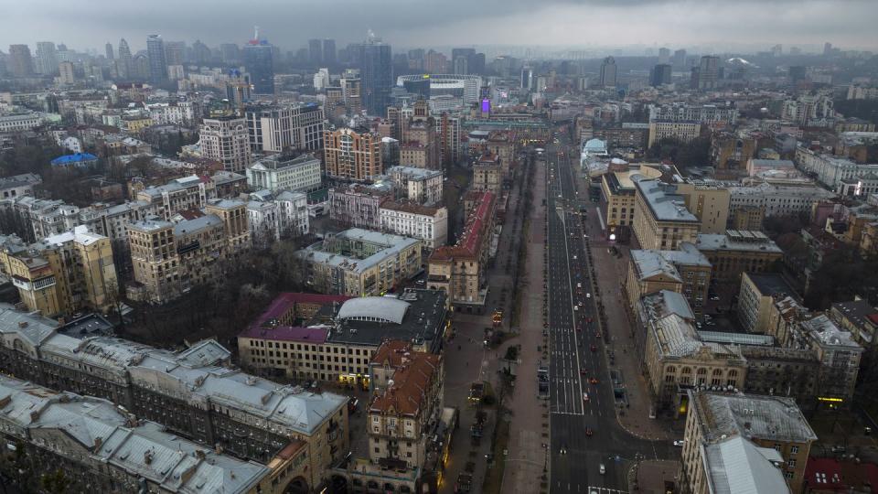 Ukraine's capital city Kyiv is seen on the day Russia invaded the country, on Feb. 24, 2022. (Emilio Morenatti/AP)