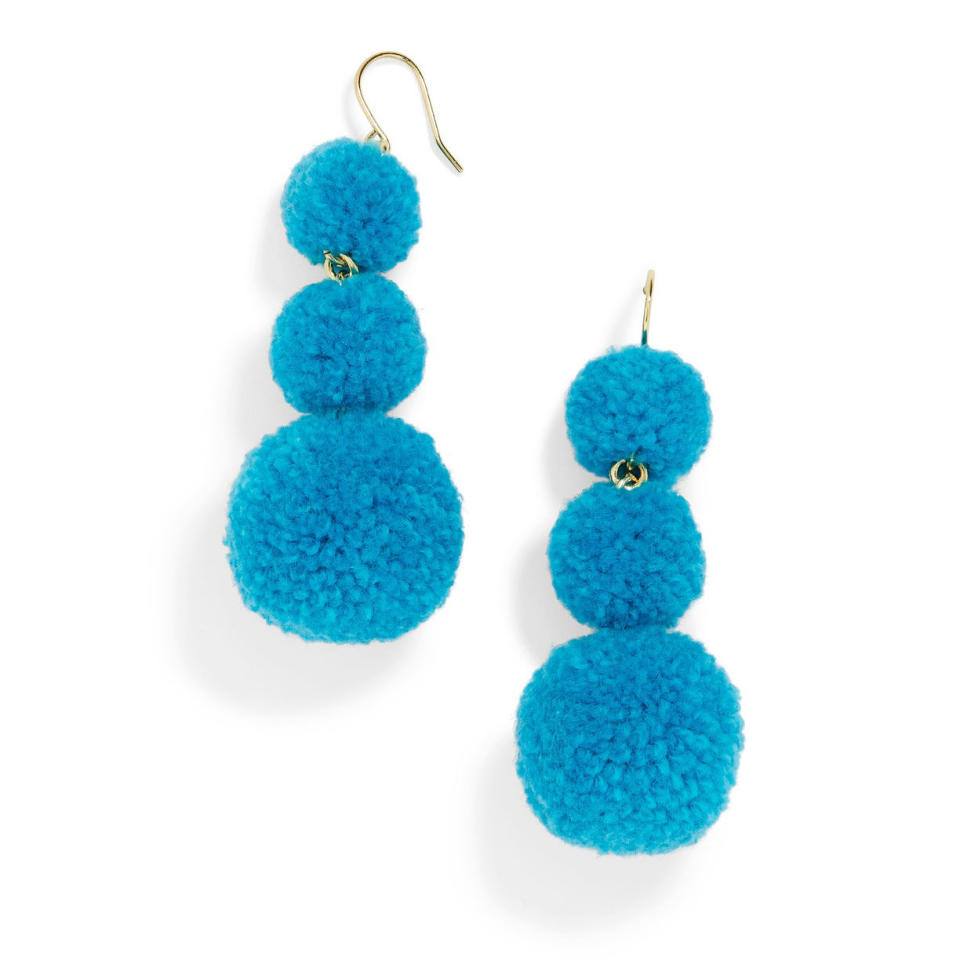 Pom Pom Crispin Ball Drop Earrings in Teal