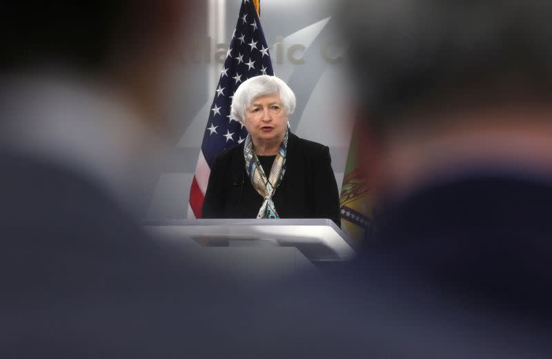 FILE PHOTO: U.S. Treasury Secretary Janet Yellen speaks at the Atlantic Council in Washington