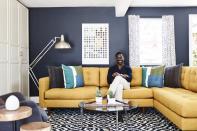 A garage may not sound like a snazzy enough spot to house awards, but <a href="http://people.com/home/sterling-k-brown-man-cave-makeover-house-tour/s" rel="nofollow noopener" target="_blank" data-ylk="slk:Sterling K. Brown’s remodeled man cave;elm:context_link;itc:0;sec:content-canvas" class="link ">Sterling K. Brown’s remodeled man cave </a>proves otherwise. The <i>This Is Us </i>actor may be racking up the accolades, but the real star of the show in his trophy room is this patterned area rug. <strong>Buy it!:</strong> Navajo Area Rug, $368 and up; <a href="https://www.apt2b.com/collections/this-is-sterling-k-brown/products/navajo-area-rug-blue" rel="nofollow noopener" target="_blank" data-ylk="slk:apt2b.com;elm:context_link;itc:0;sec:content-canvas" class="link ">apt2b.com</a>